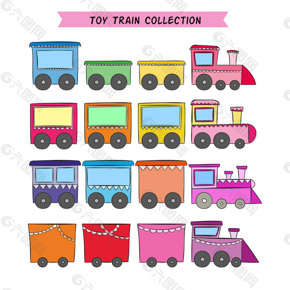 彩色手绘风格玩具火车