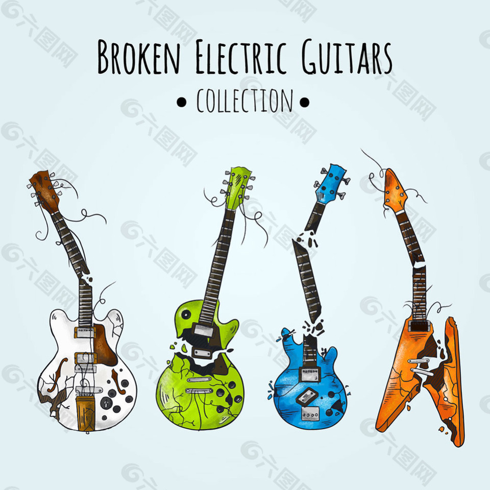 创意四个破电吉他插画