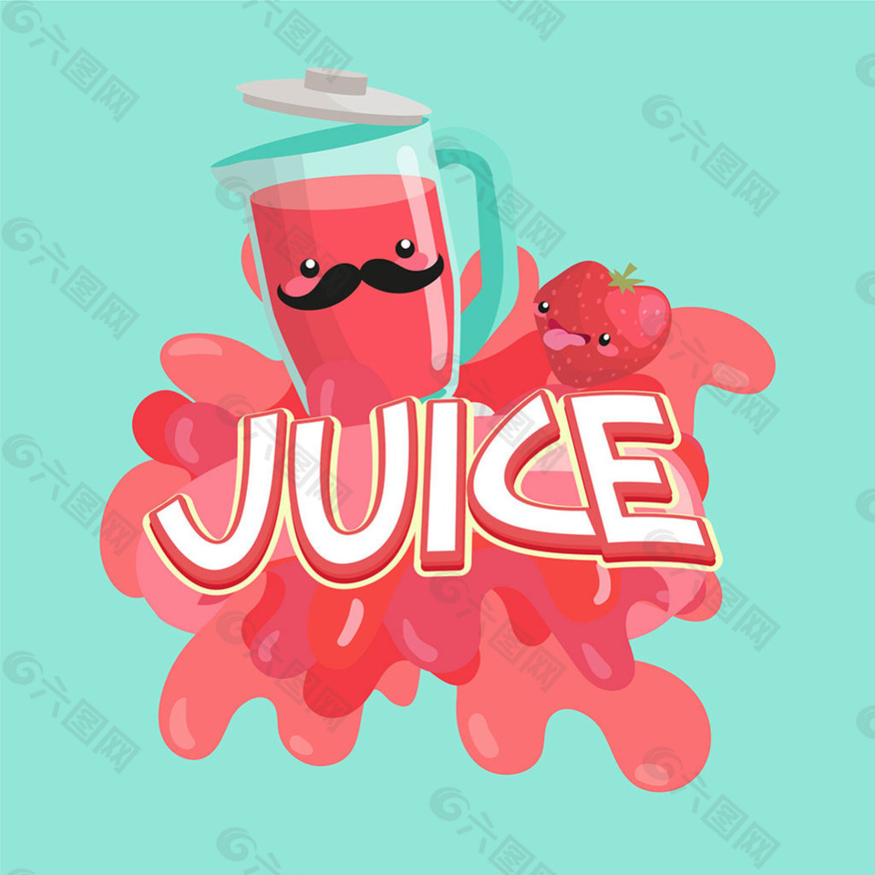手绘扁平风格草莓汁广告背景