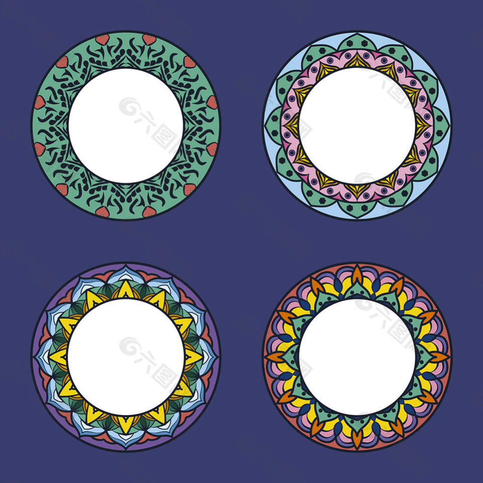 曼陀罗装饰图案圆形花边集合