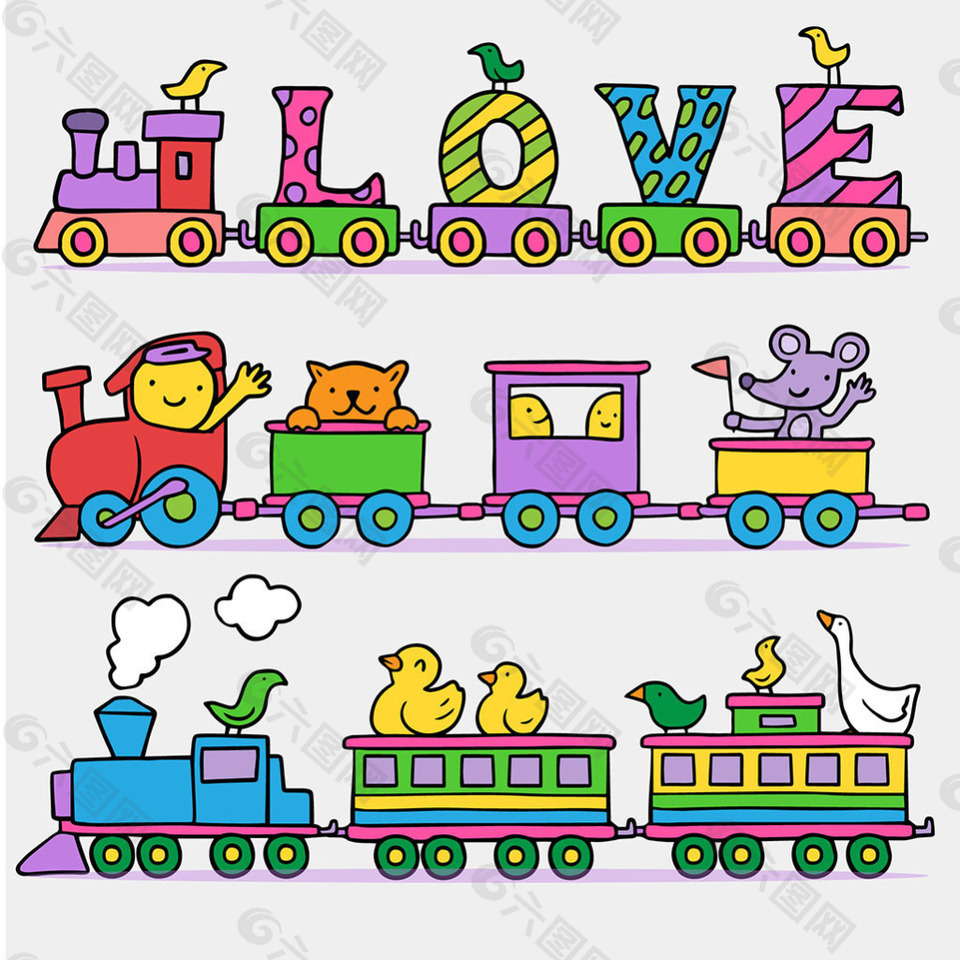 手绘卡通玩具火车插图