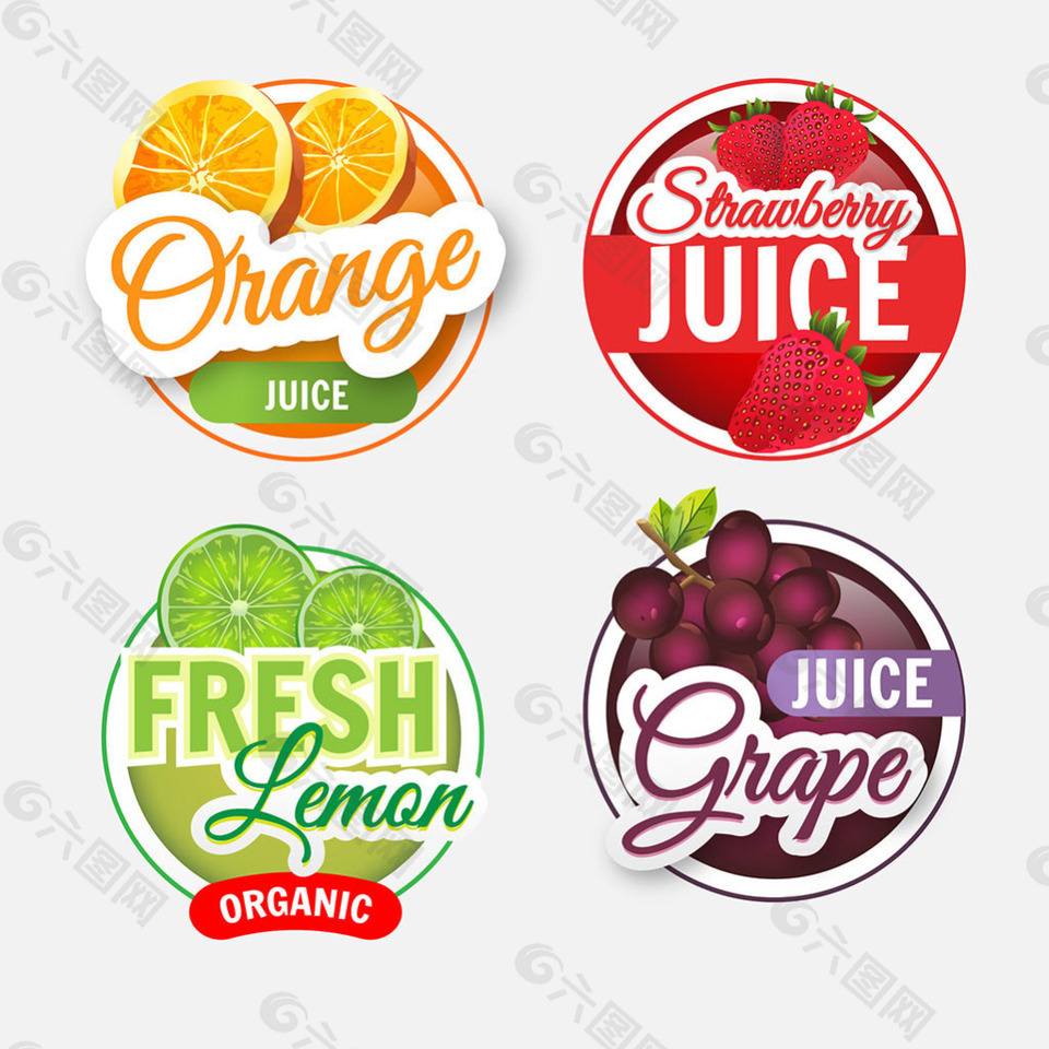 四个写实的果汁标签图标