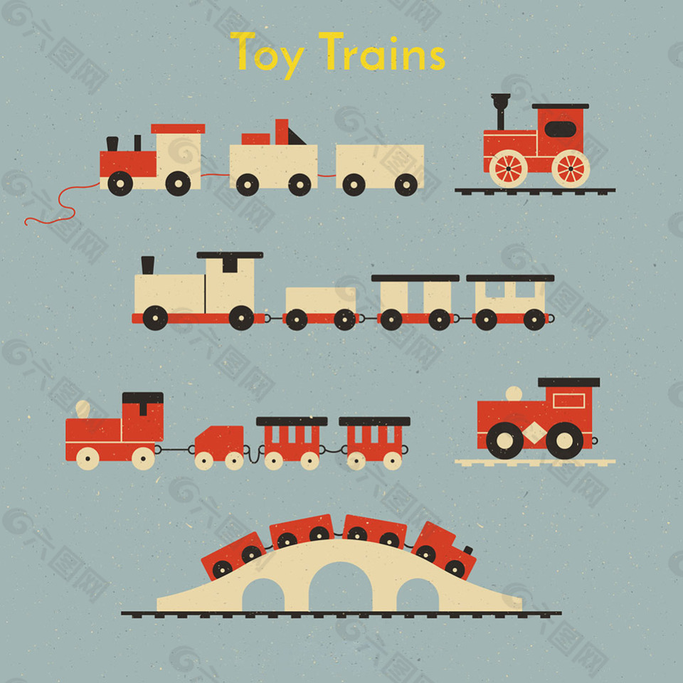 手绘玩具火车平面设计插图