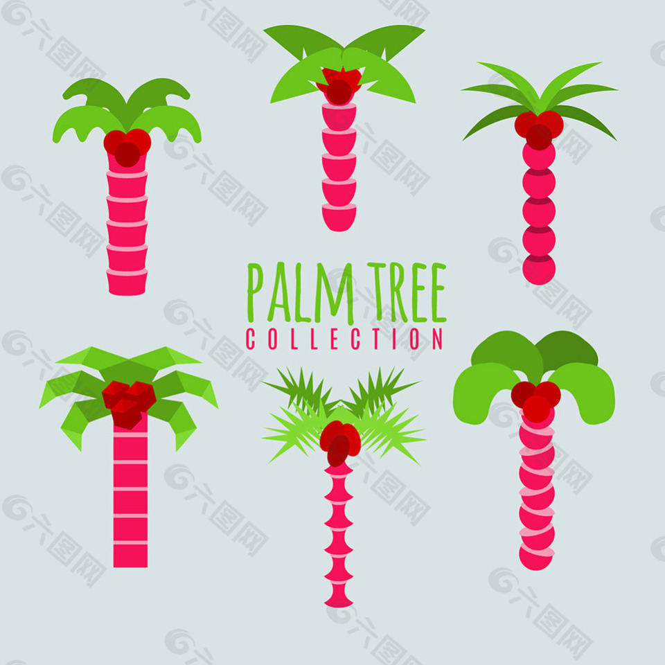 手绘多彩的棕榈树插画