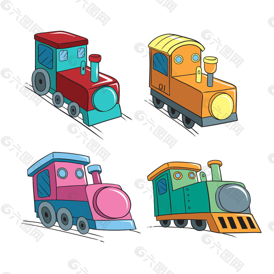四种玩具火车机车插图
