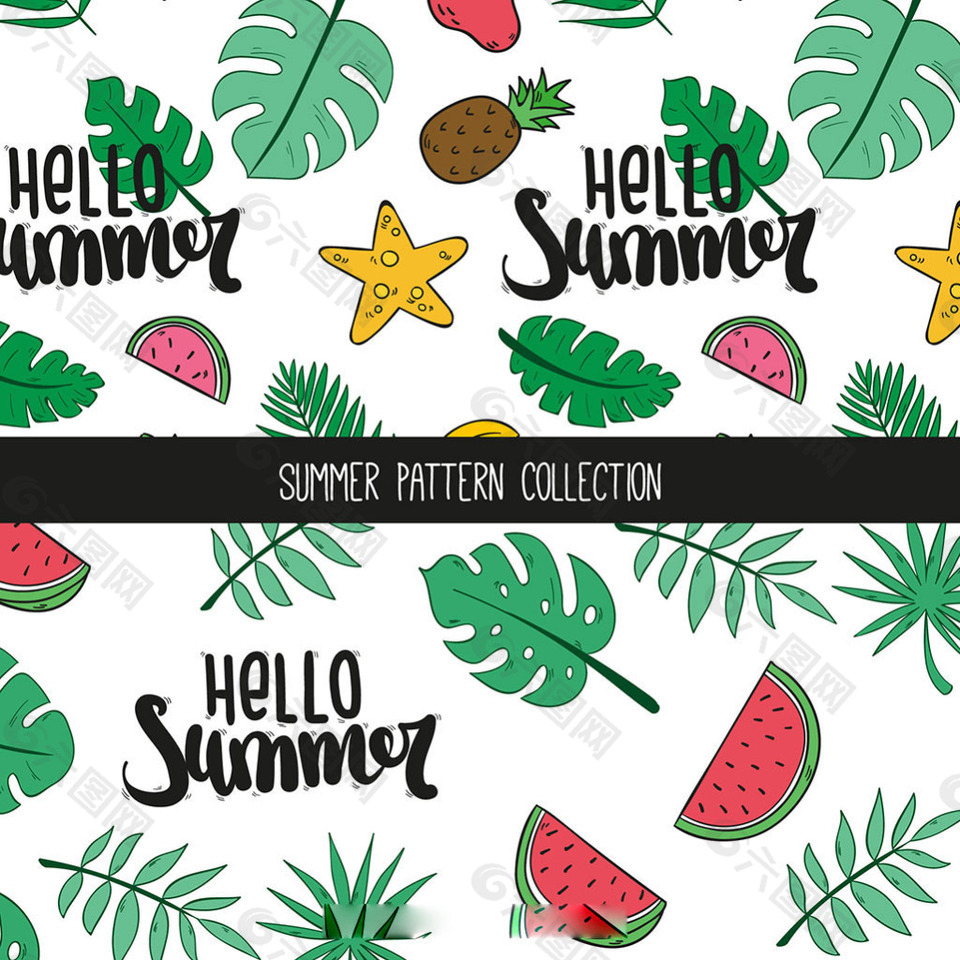 夏天水果棕榈叶图案