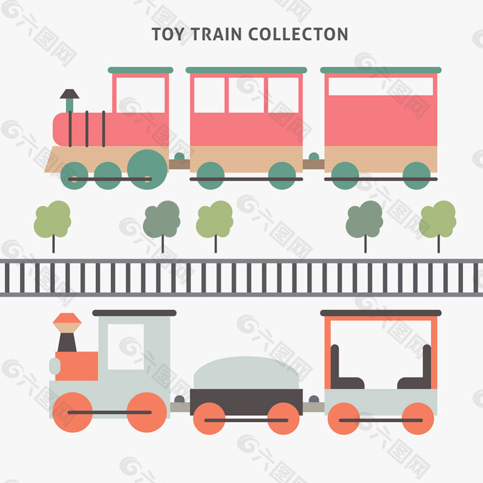 火车和树平面设计插图