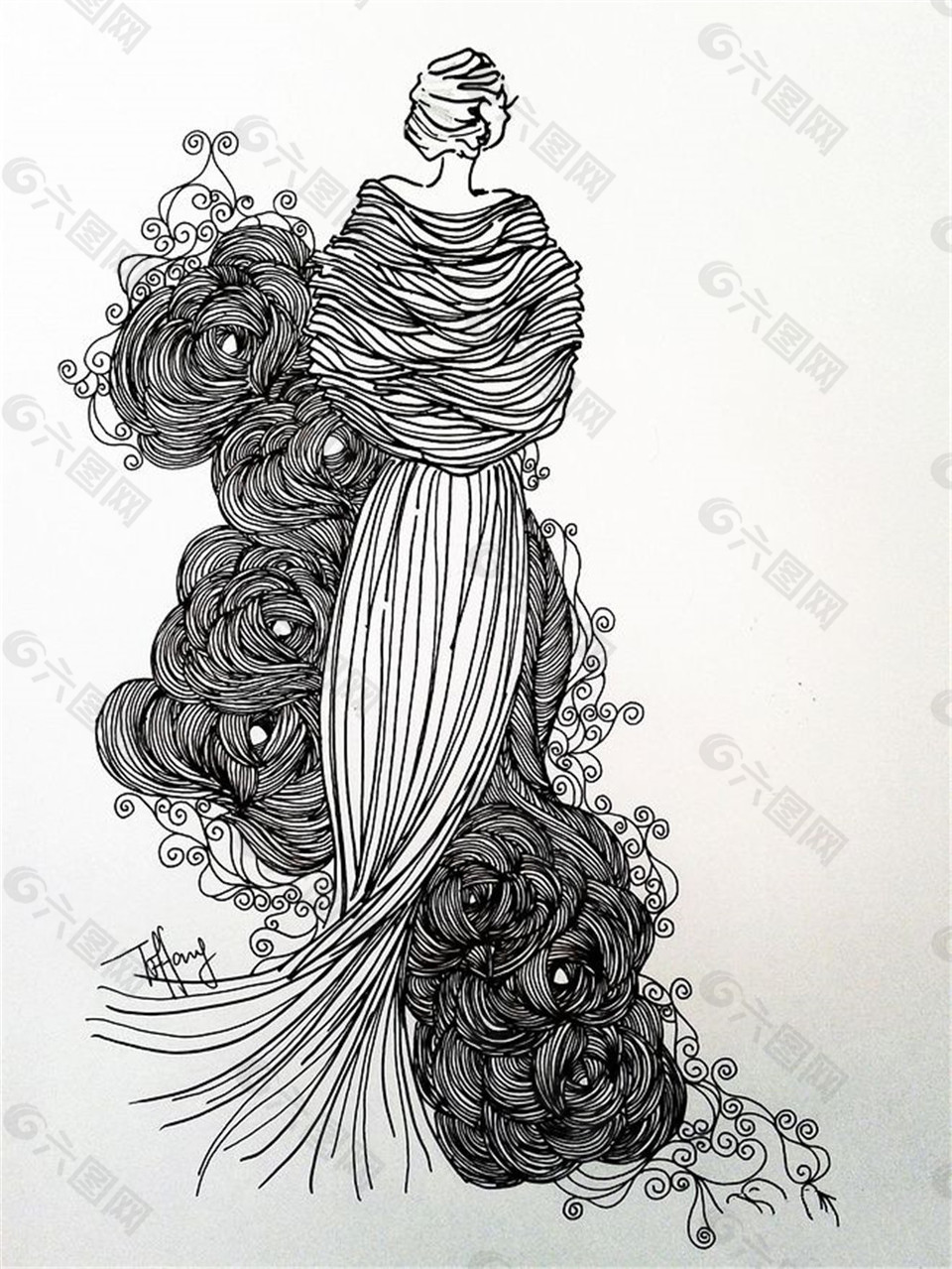 创意花瓣裙子手绘图图片