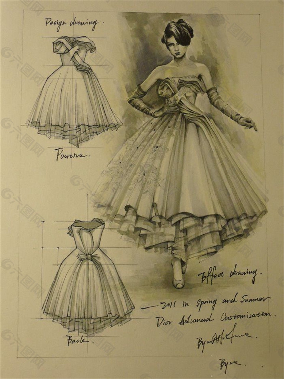 抹胸连衣裙设计线稿图