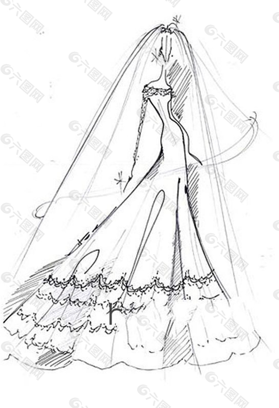 婚纱长裙设计线稿图
