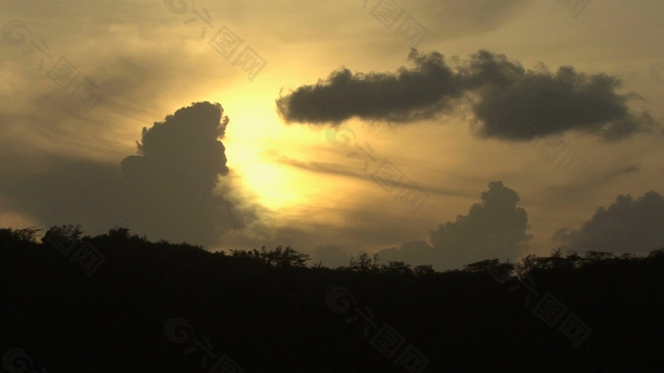 唯美日落逆光摄影树木黑影云层遮罩阳光自然景色高清视频实拍