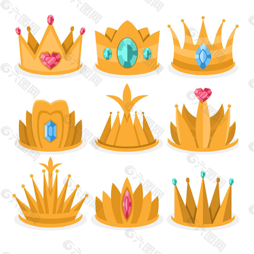 各种不同的金色公主桂冠