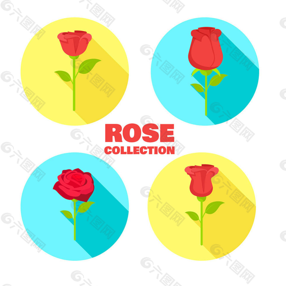 彩色扁平风格玫瑰花的圆形图标