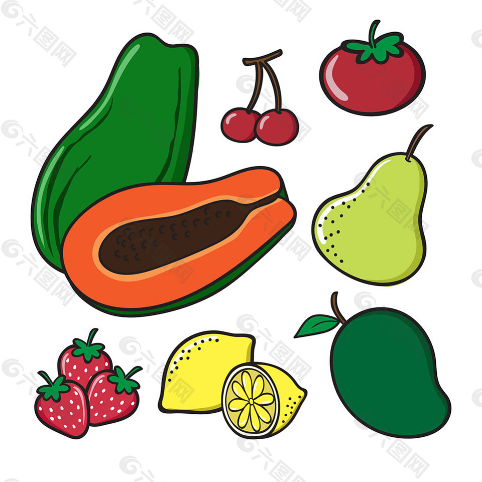 彩色各种水果插图