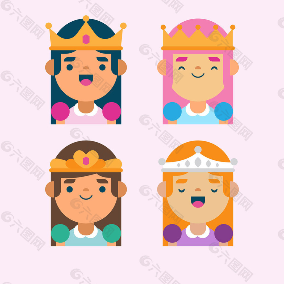 四个戴桂冠的公主头像