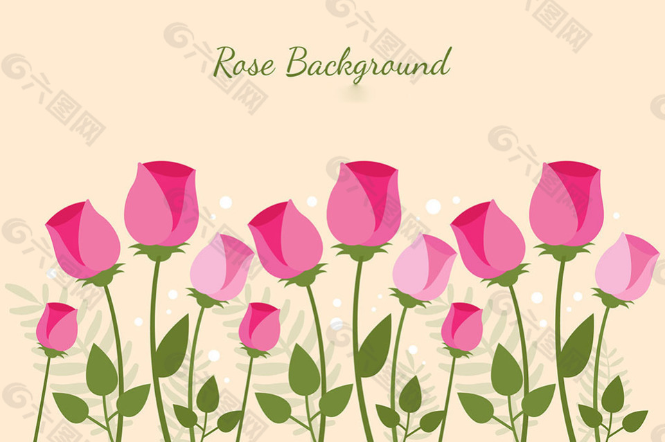 扁平风格粉红色的玫瑰花朵的背景
