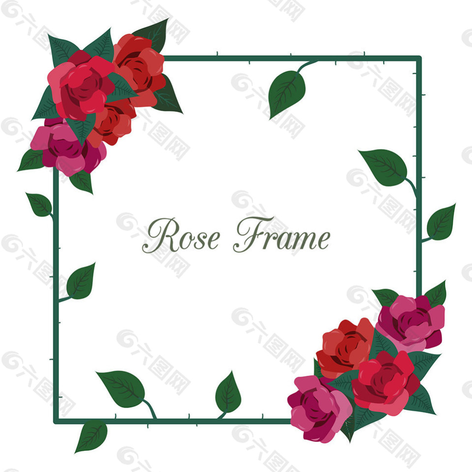 漂亮的彩色玫瑰花装饰图案框架