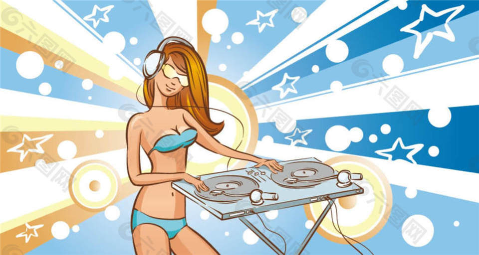 卡通音乐DJ插画矢量素材下载