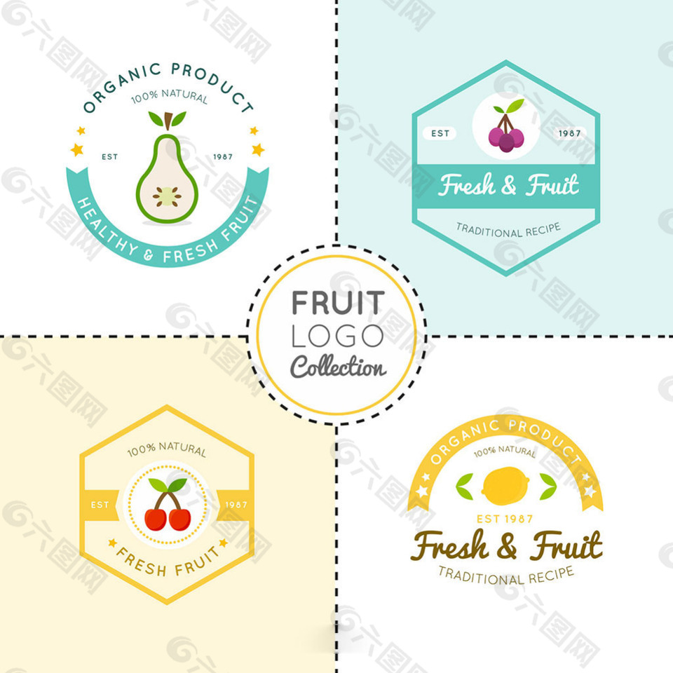 四个水果平面设计标志logo