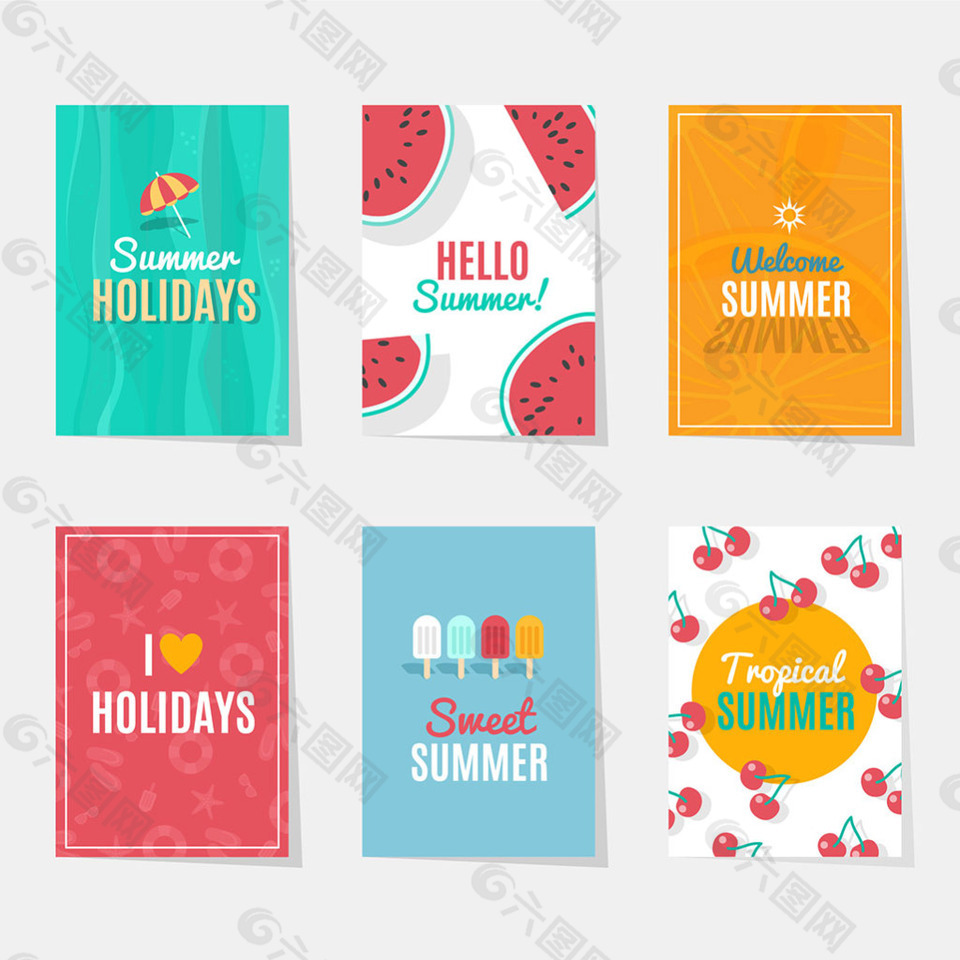 各种夏季元素图案卡片