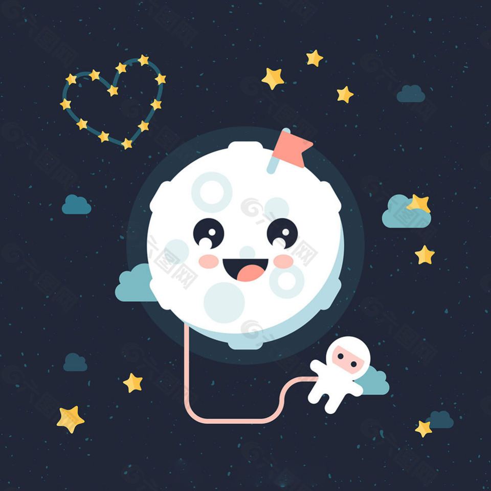 可爱的月亮与宇航员插图背景