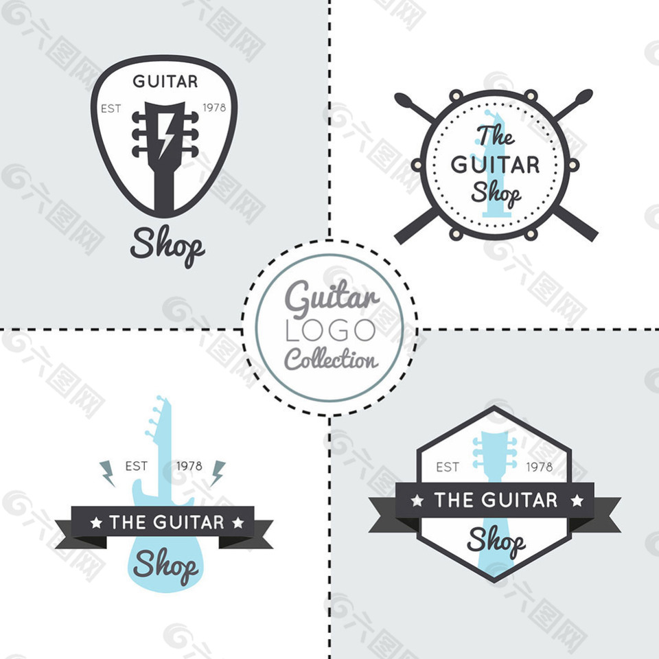 手绘扁平风格吉他logo标志