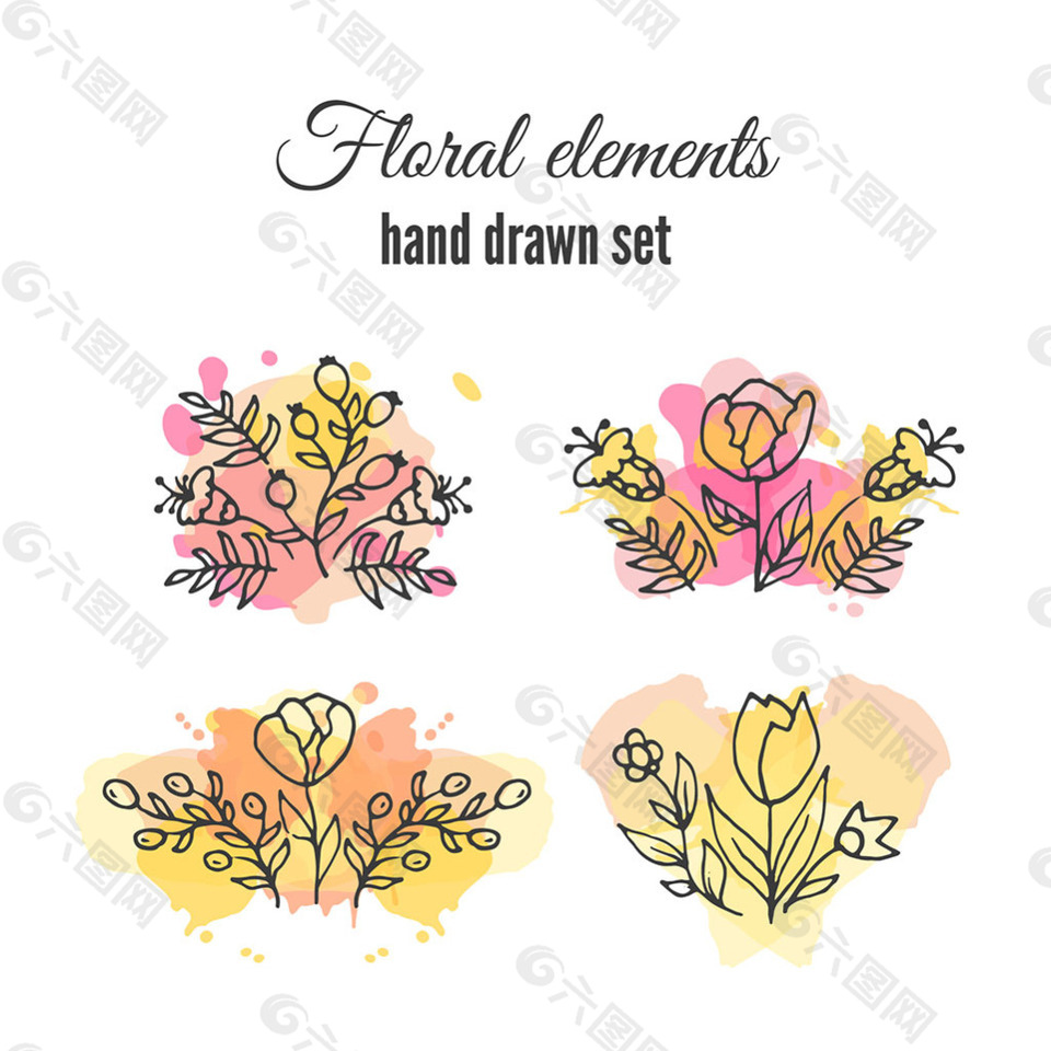 手绘花卉元素装饰图案