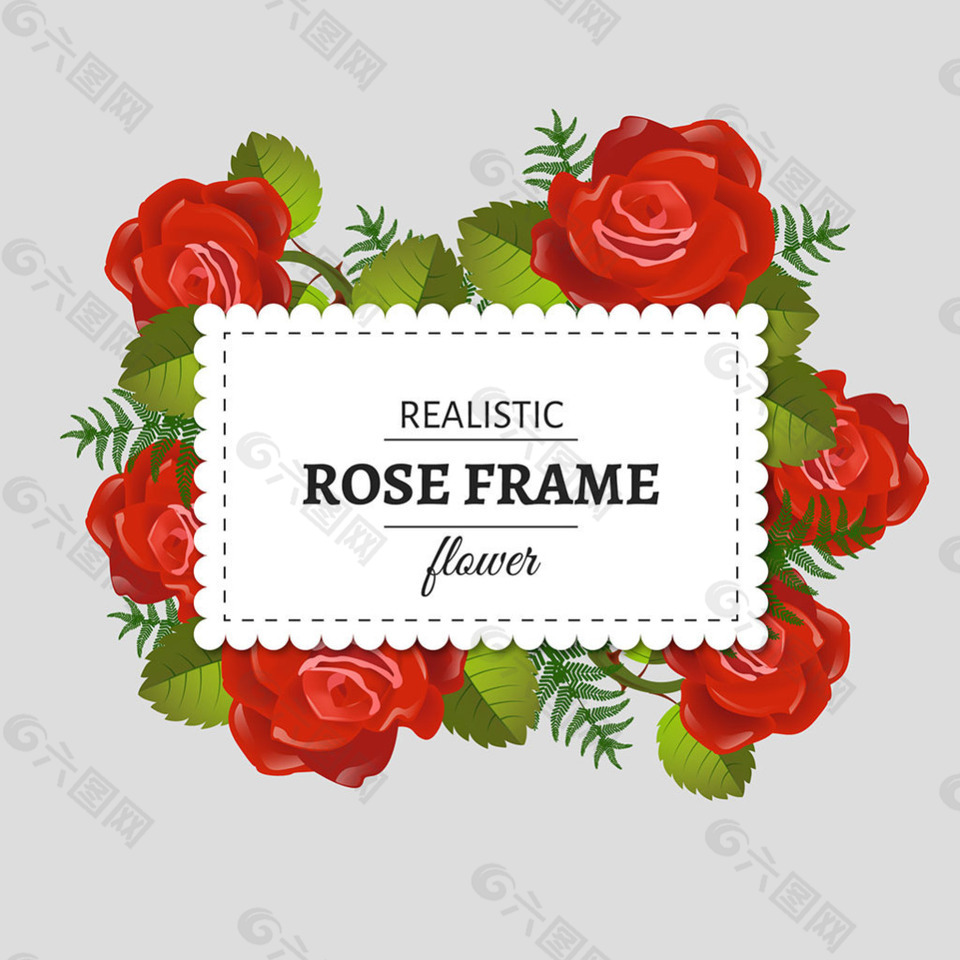 写实的红玫瑰花边框架背景