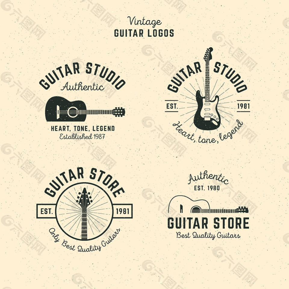 复古风格吉他标志logo