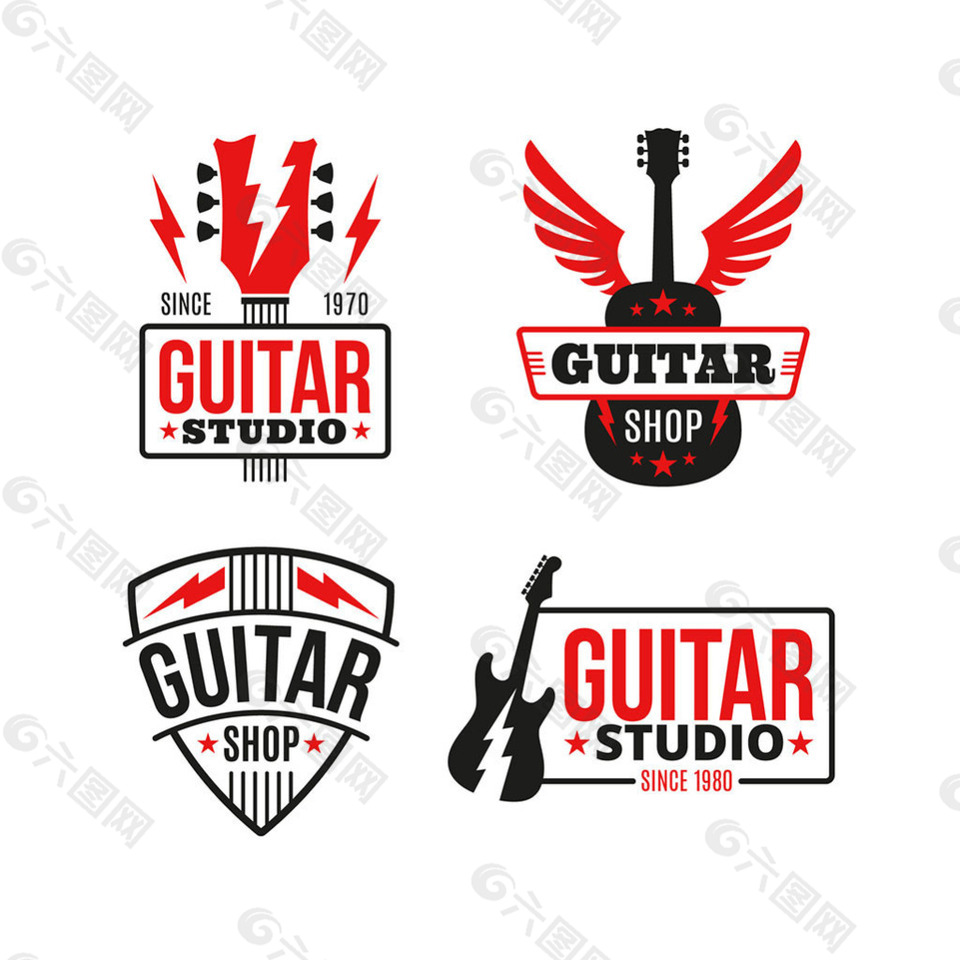 红色元素的吉他标志logo