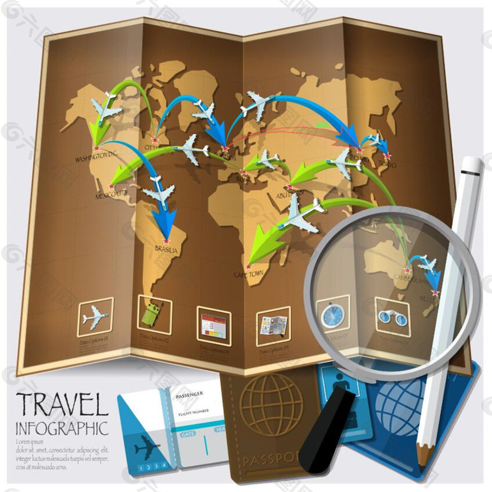 世界旅游信息图形矢量素材下载