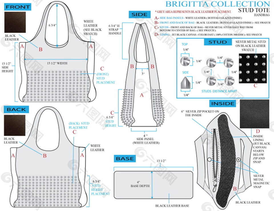 女式手提包设计细节图
