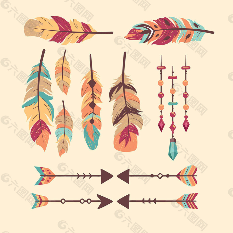 波西米亚风格羽毛箭插图设计