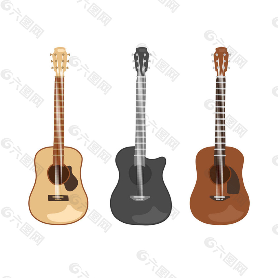 三个写实风格吉他插图