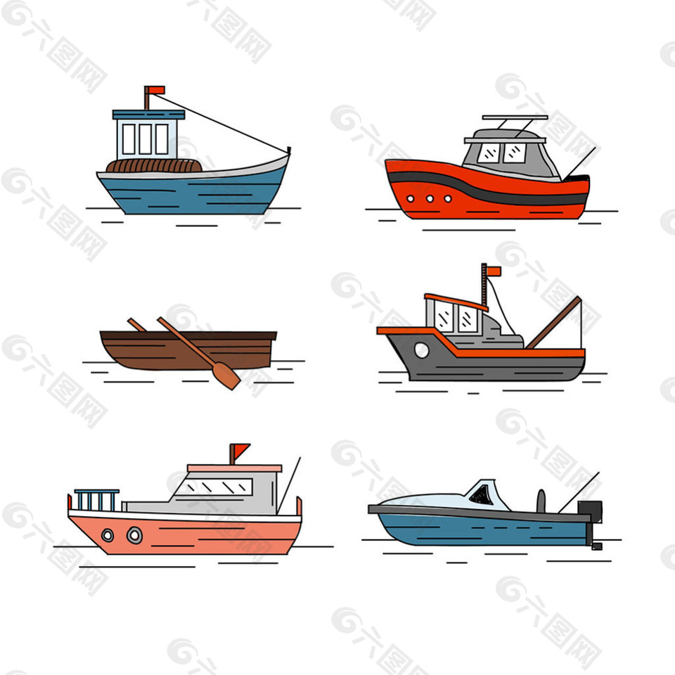 各种手绘渔船插图