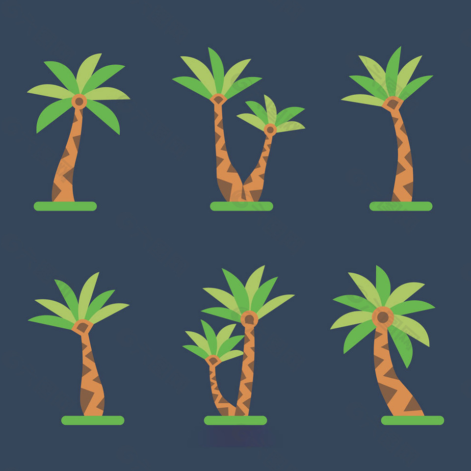手绘不同棕榈树平面设计插图