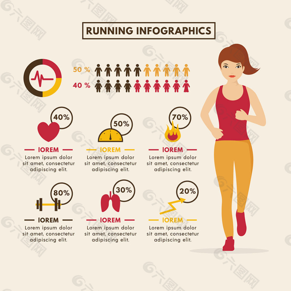 扁平风格跑步女人信息图