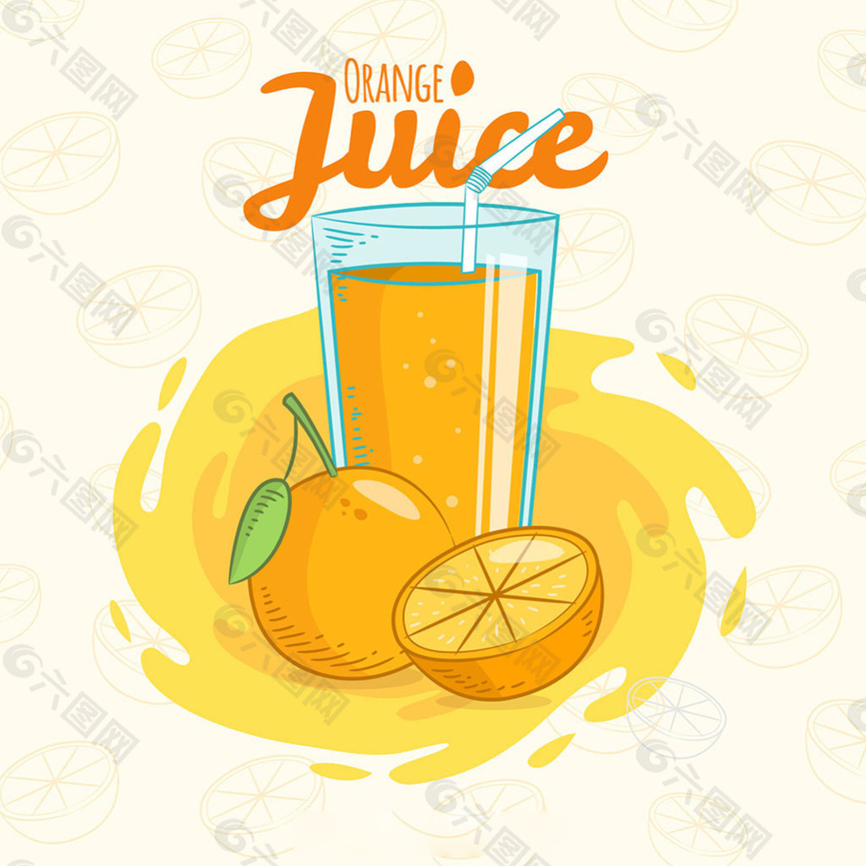 漂亮的手绘橙汁背景