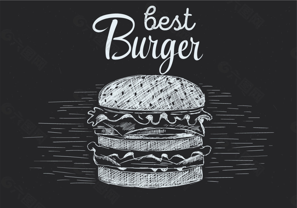 黑板手绘汉堡插画