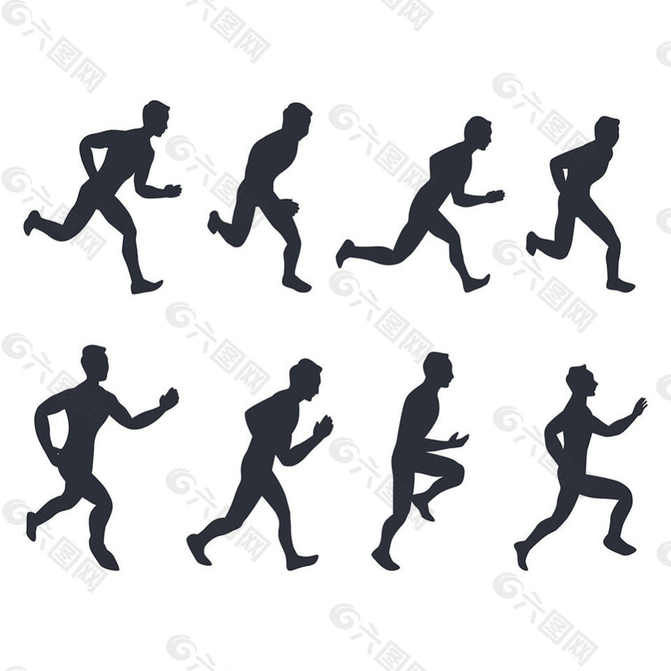 各种跑步的人剪影插图设计