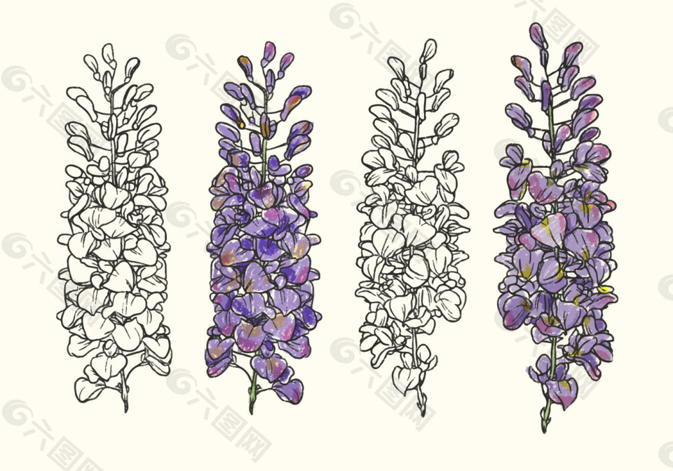 手绘唯美紫藤花素材设计元素素材免费下载 图片编号 六图网