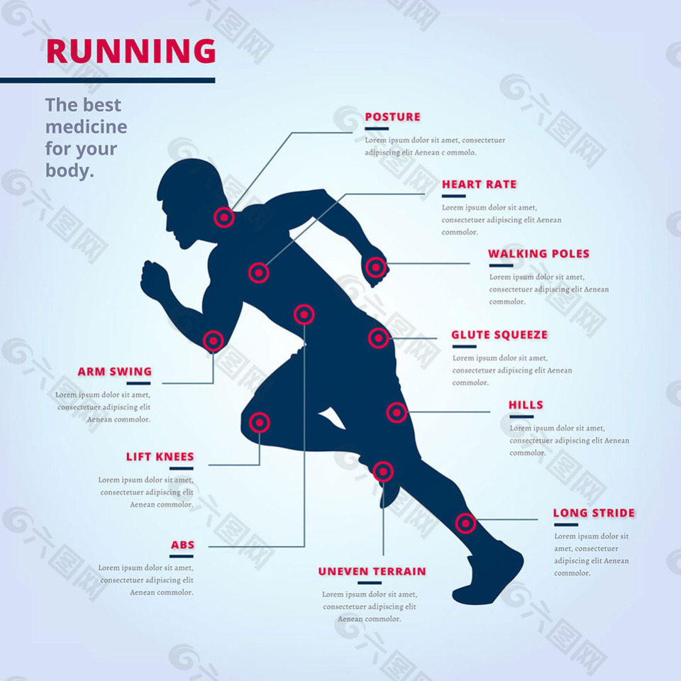 跑步的人剪影信息图平面设计素材