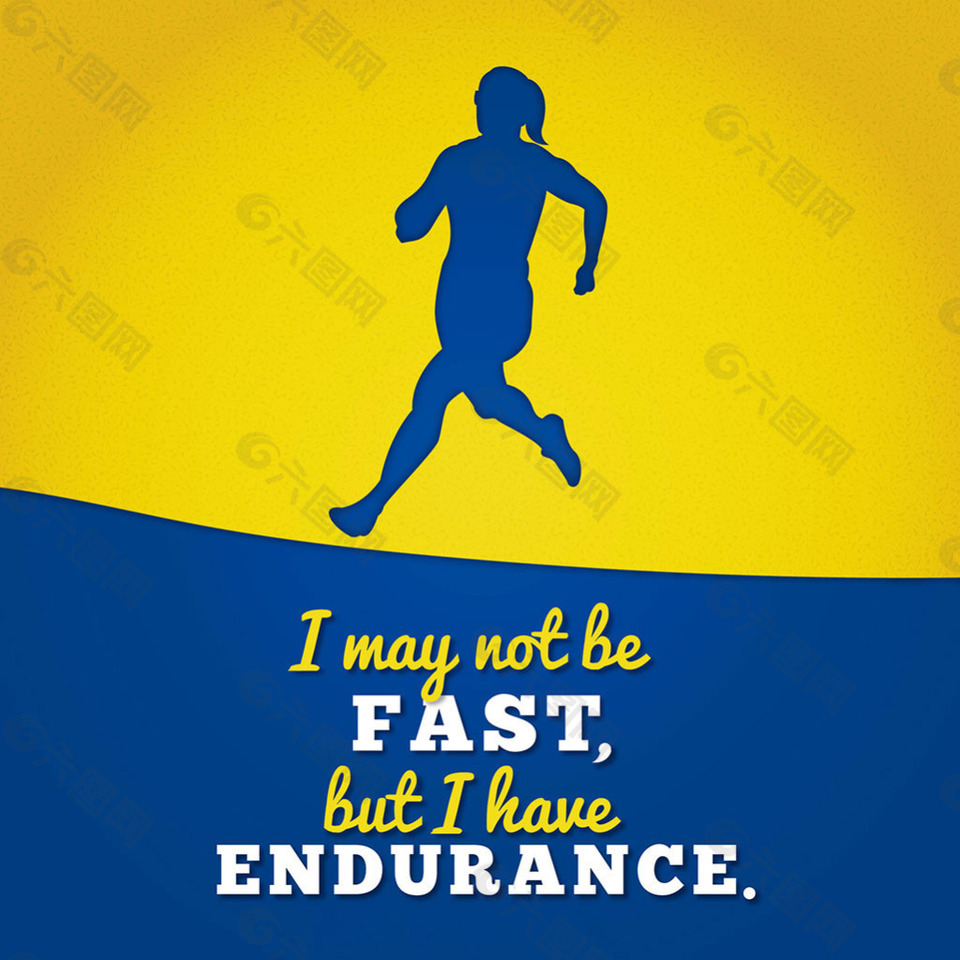 跑步者剪影蓝色黄色背景与励志短语