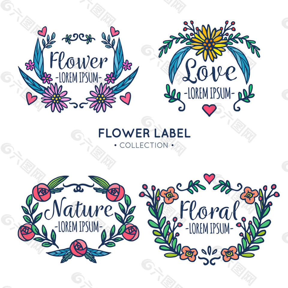各种各样的手绘花卉标签