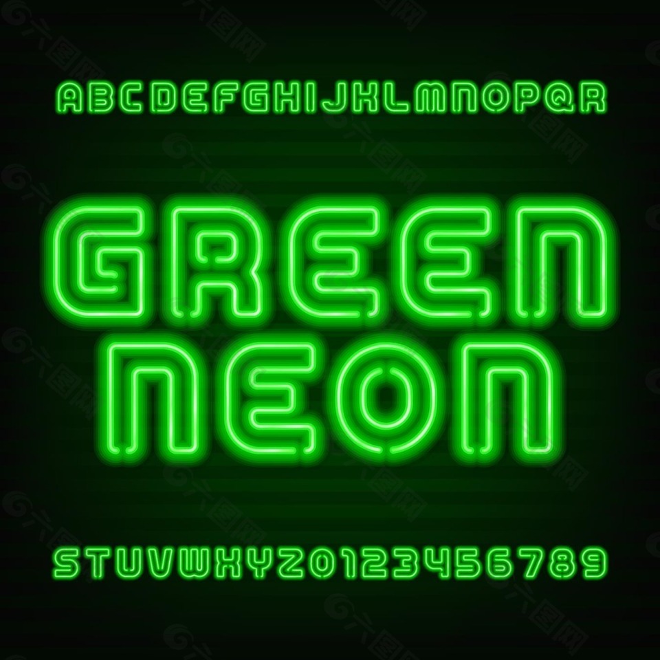 绿色霓虹字体设计矢量素材下载