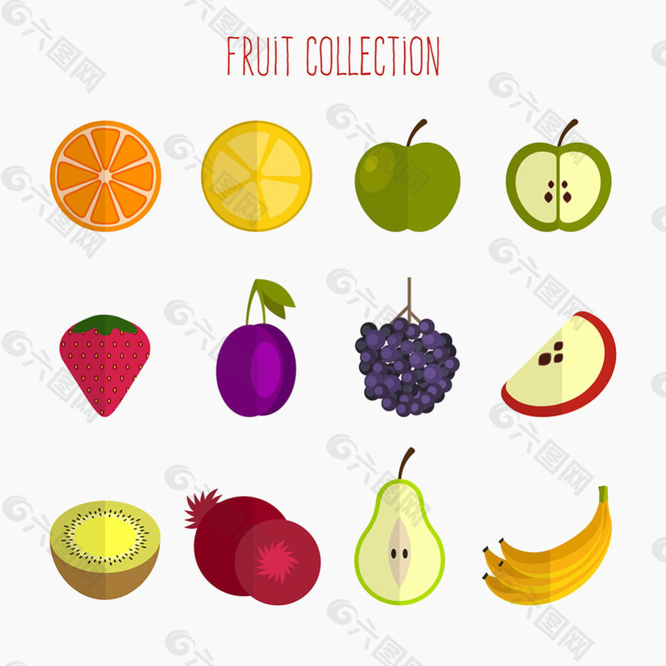 各种扁平风格彩色水果图标