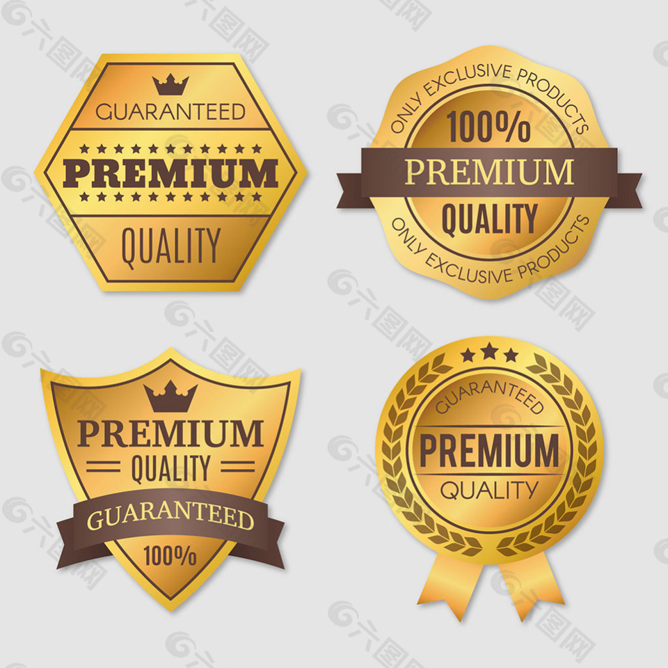 四个优质认证复古金色贴纸