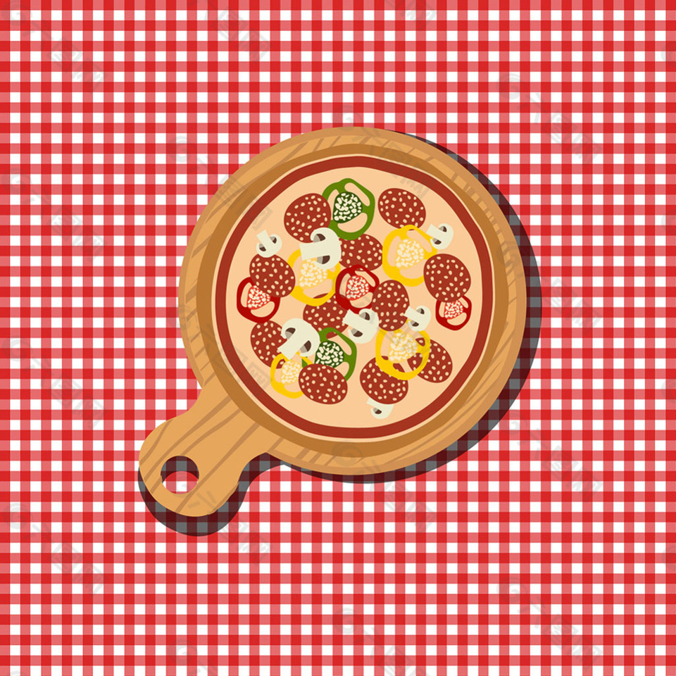 红色白色格子背景披萨插图
