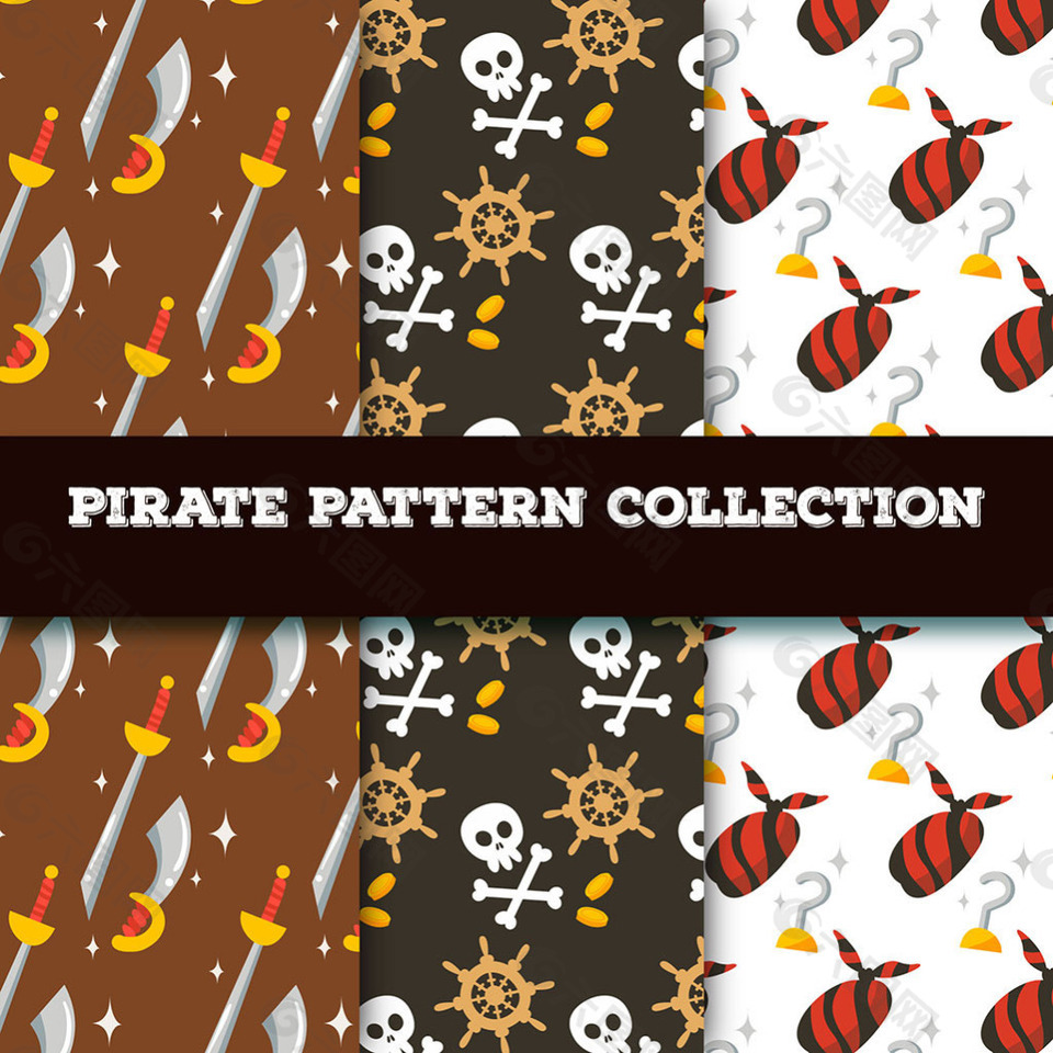 几种海盗元素装饰图案矢量素材