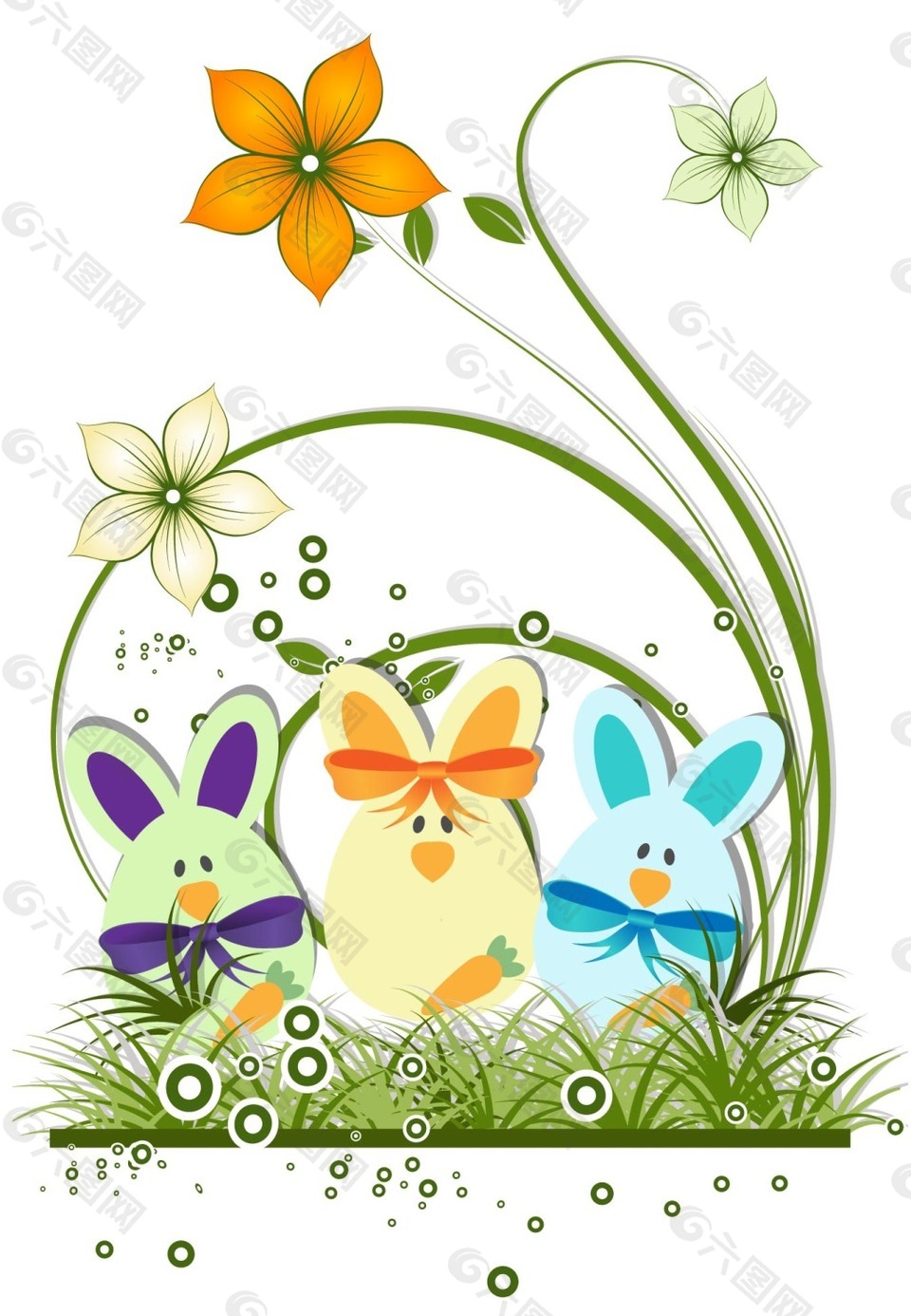 兔子与花朵装饰复活节背景矢量素材下载